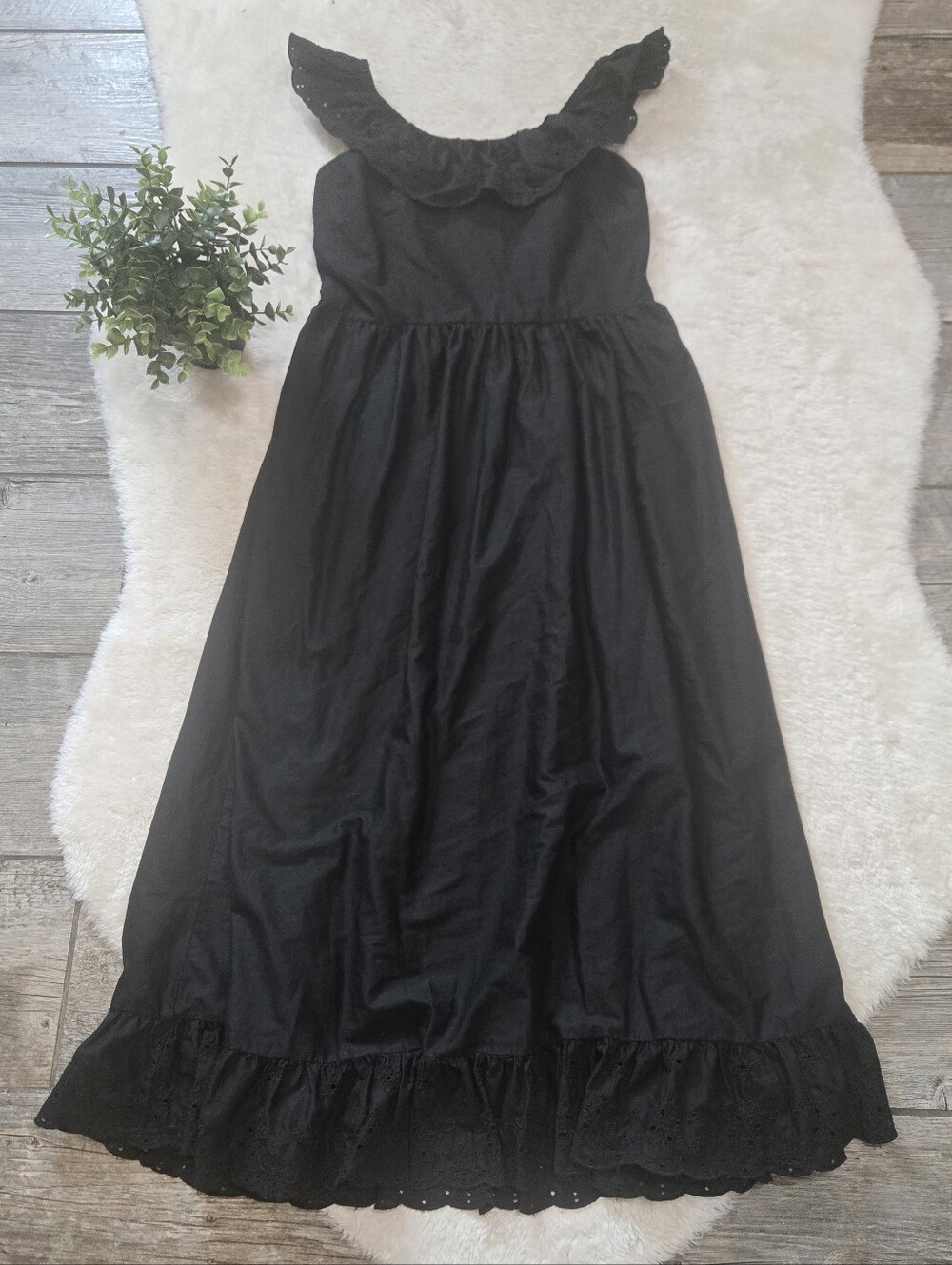 Maurices Black Cotton Eyelet Ruffle Trim Cottagecore Romantic Prairie Dress, S